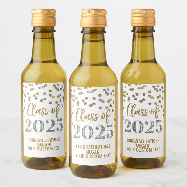 Silver Gold Glitter Class of 2025 Graduation Wine Label (Bottles)