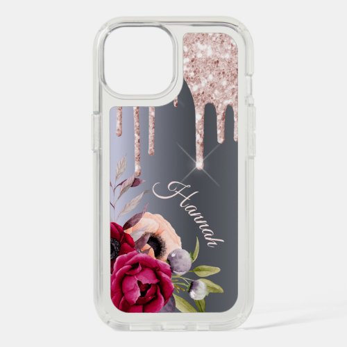 Silver gold glitter drips florals name iPhone 15 case