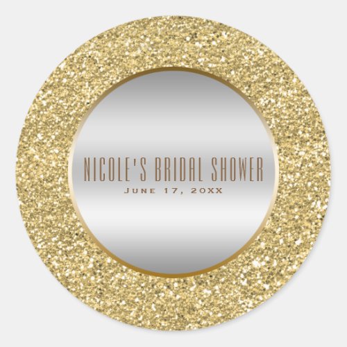 Silver  Gold Glitter Glam Elegant Wedding Favor Classic Round Sticker