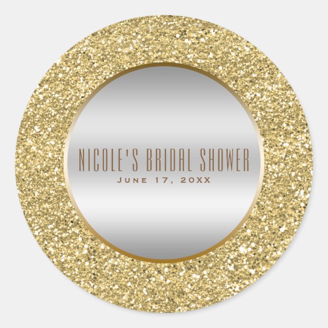 Silver & Gold Glitter Glam Elegant Wedding Favor Classic Round Sticker (Front)