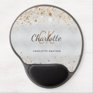 Silver gold glitter monogram name gel mouse pad