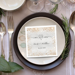 Silver gold glitter mr mrs heart wedding napkins