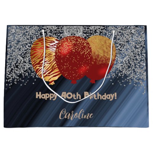 Silver  Gold Glitter Red Balloon  Photo Large Gift Bag