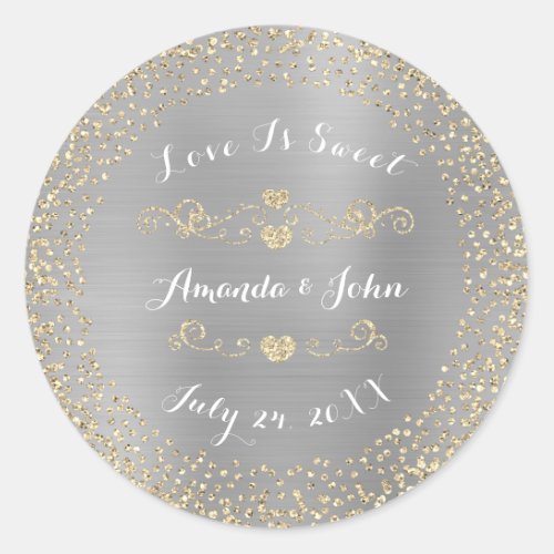 Silver Gold Glitter Save the Date Love Is Sweet Classic Round Sticker