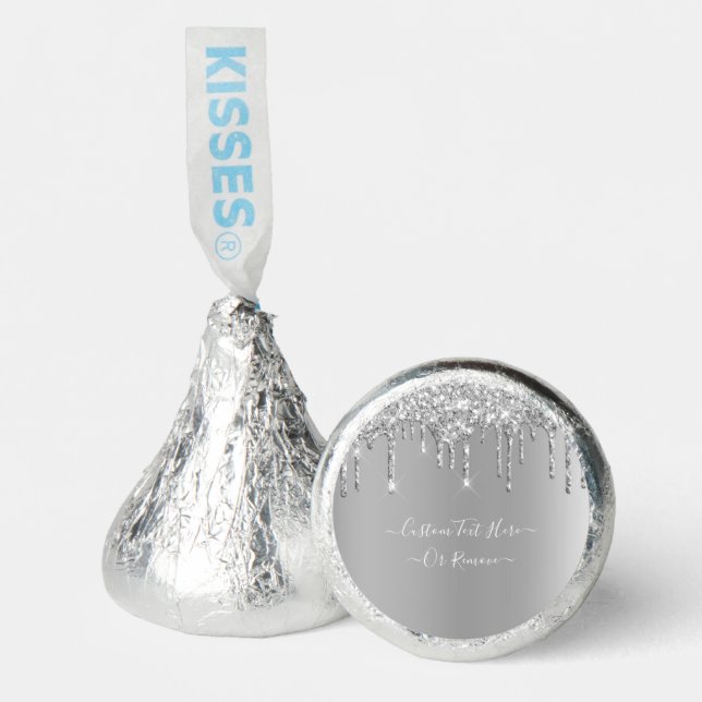 Silver Gold Glitter Sparkle Drips - Custom Text Hershey®'s Kisses® (Front)