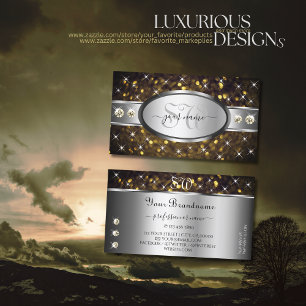 Silver Gold Glitter Sparkle Rhinestones Monogram Business Card