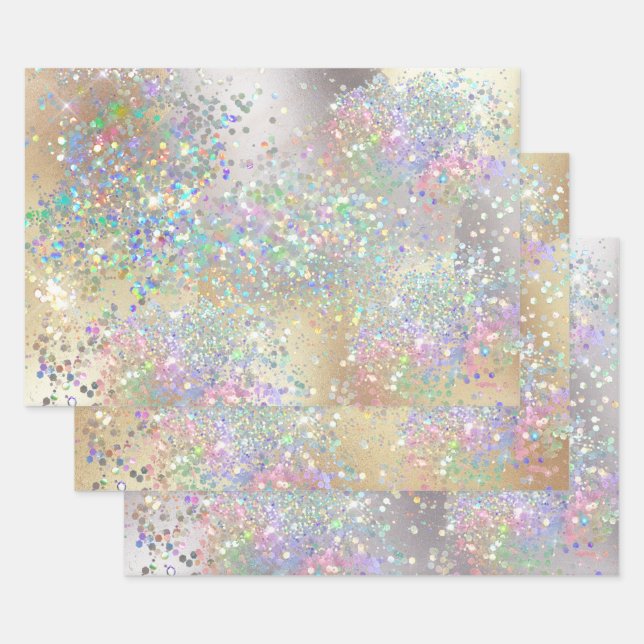 Silver gold glitter sparkling metallic foil girls wrapping paper sheets (Set)