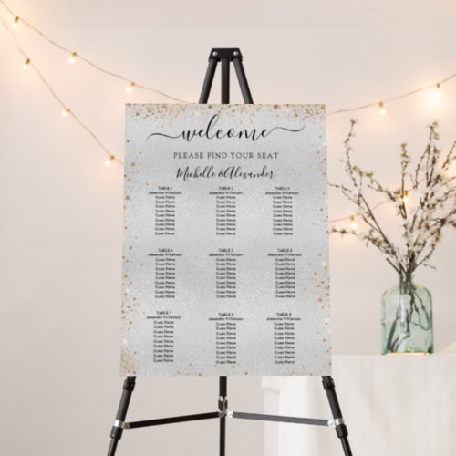 Silver gold glitter wedding dinner seating chart foam board