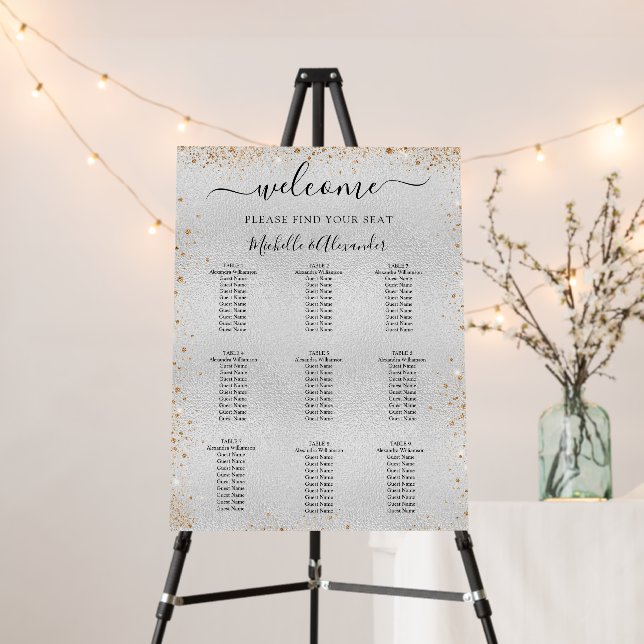 Silver gold glitter wedding dinner seating chart foam board (In Situ (Stand))