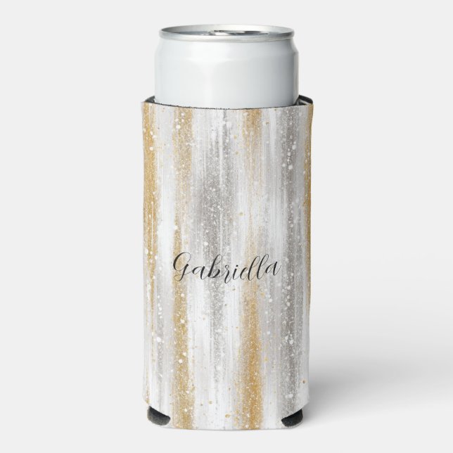 Silver Gold Glitzy Sparkle Christmas New Year Seltzer Can Cooler (Seltzer Front)
