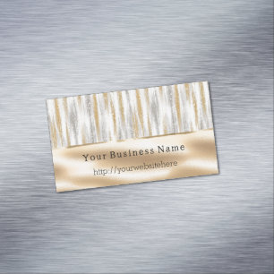 Silver Gold Glitzy Stripes Business name website Business Card Magnet