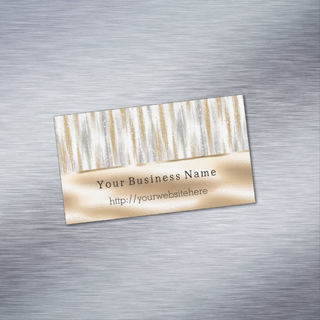 Silver Gold Glitzy Stripes Business name website Business Card Magnet (In Situ)