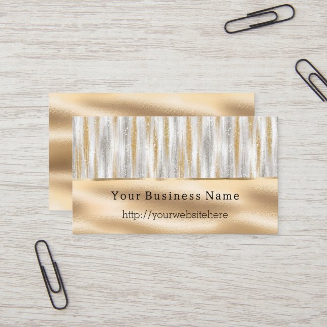 Silver Gold Glitzy Stripes Business name website Card (Front/Back In Situ)