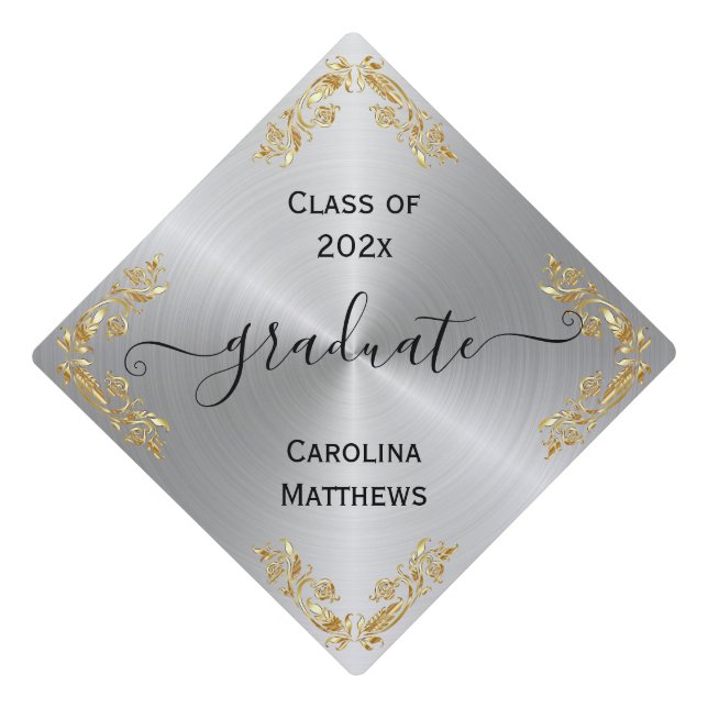 Silver Gold Graduation Cap Topper (Front)