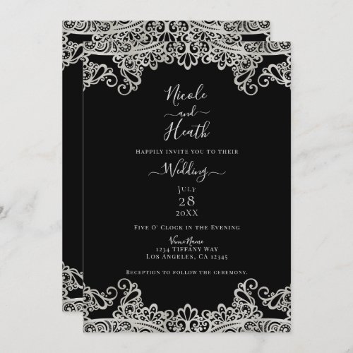 Silver  Gold Lace Elegant Wedding  Invitation