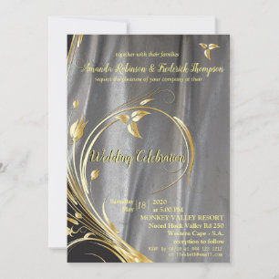 Silver & Gold Leaf Wedding Invitation