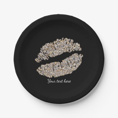 Silver Gold Lips Faux Sparkle Kiss Beauty Makeup Paper Plates