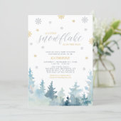 Silver & Gold, Little Snowflake Winter Baby Shower Invitation (Standing Front)