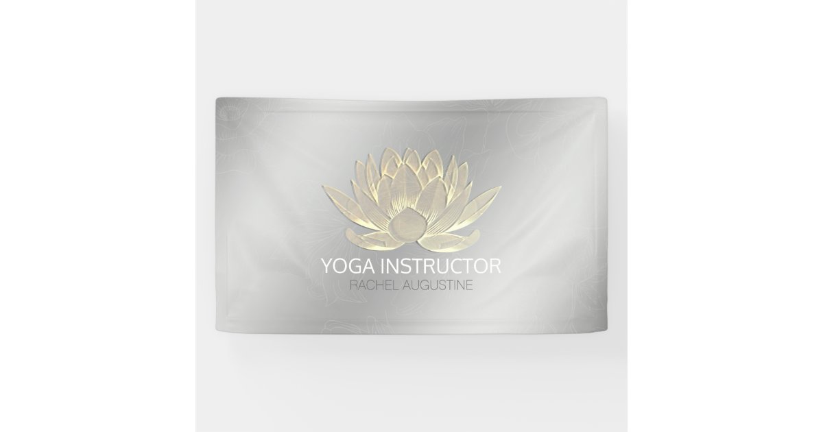 Silver Gold Lotus Yoga Meditation Reiki Instructor Banner | Zazzle