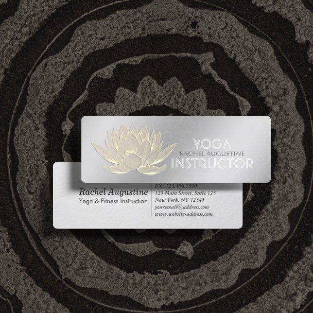 Silver Gold Lotus Yoga Meditation Reiki Instructor Mini Business Card (Creator Uploaded)