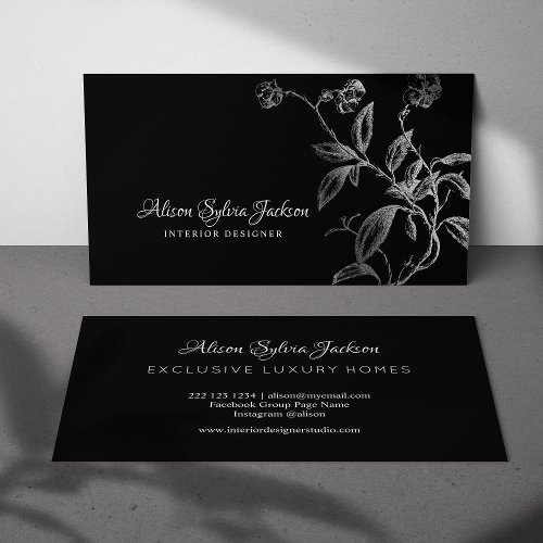 Silver gold luxury elegant botanical foliage business card