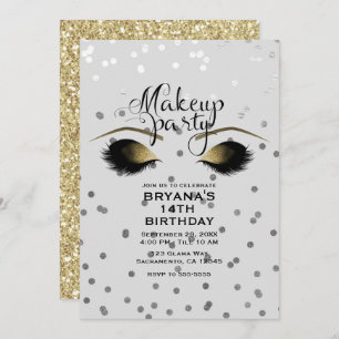 Silver & Gold Makeup Eyelashes Beauty Dots Party Invitation