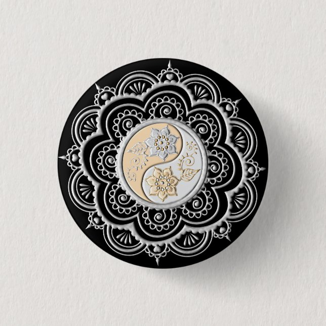 Silver & Gold Mandala Button (Front)