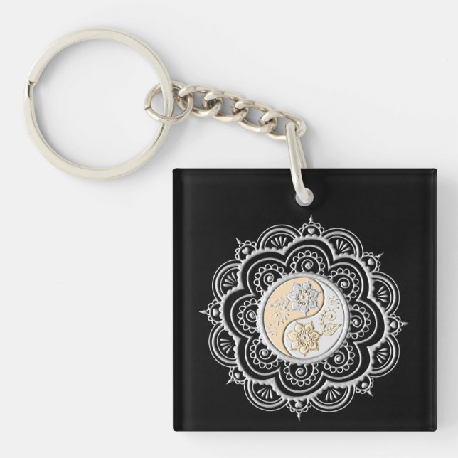 Silver & Gold Mandala Keychain (Front)