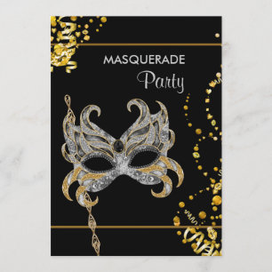 Silver Gold Mardi Gras Masquerade Party Invitation