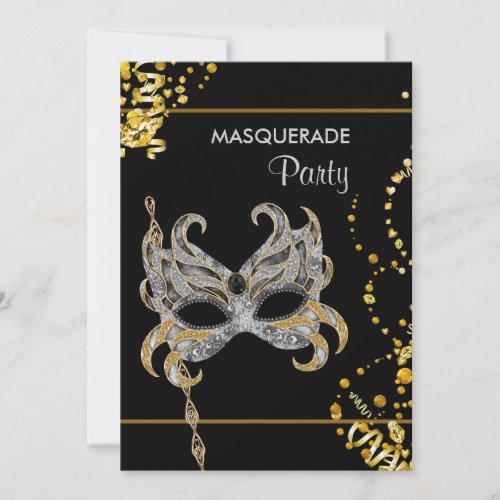 Silver Gold Mardi Gras Masquerade Party Invitation