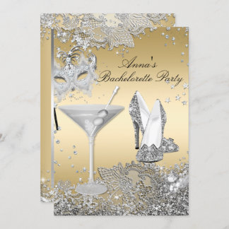 Silver Gold Mask Jewel Lace Bachelorette Party Invitation