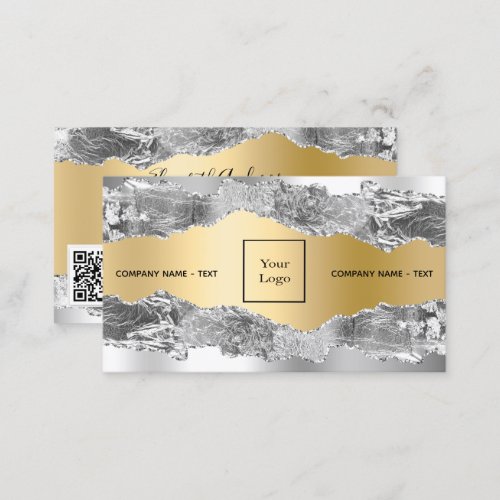 Silver gold metal agate marble logo QR code Business Card
