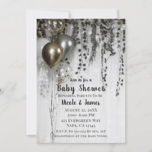 Silver Gold Metallic Balloons Ivy Baby Shower Invitation