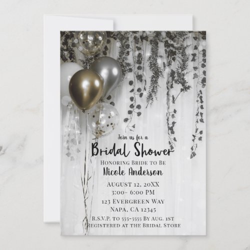 Silver Gold Metallic Balloons Ivy Bridal Shower Invitation