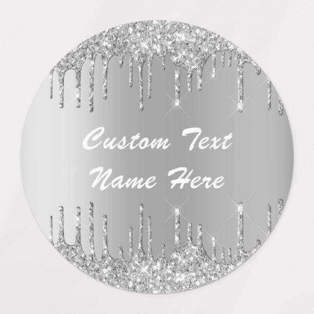 Silver Gold Metallic Glitter Your Text Name Labels (Design 2)