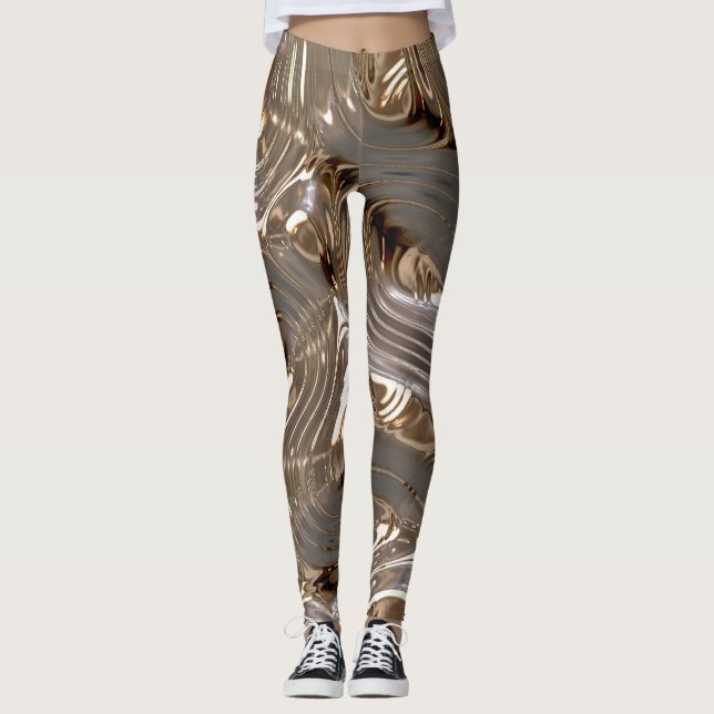 Silver Gold Metallic Metal-effect Leggings (Front)