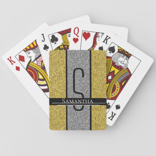 Silver Gold Monogram Glitter Poker Cards