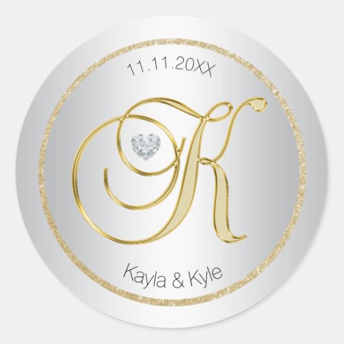 Silver Gold Monogram K Wedding Envelope Seal