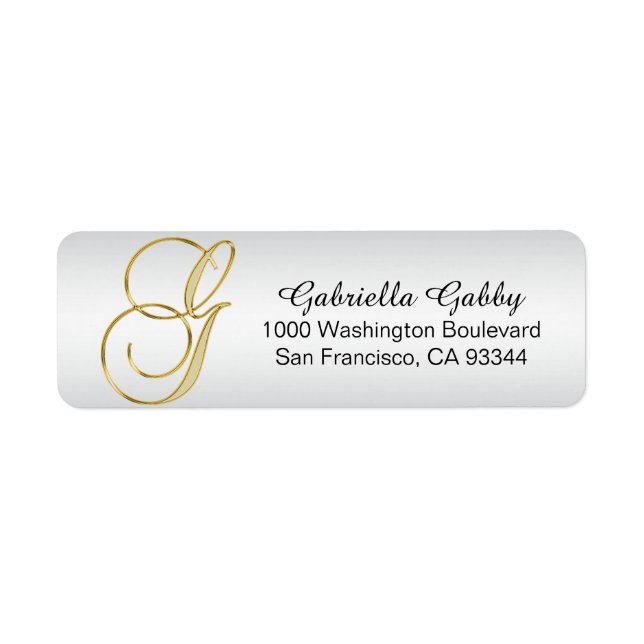 Silver Gold Monogram Letter 'G' Envelope Return Label (Front)