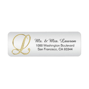 Silver Gold Monogram Letter 'L' Envelope Return Label