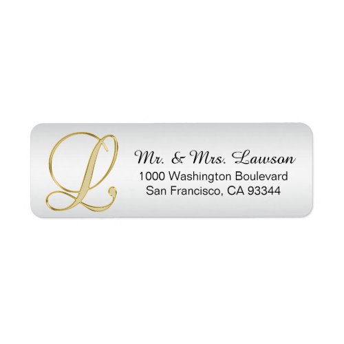 Silver Gold Monogram Letter L Envelope Return Label