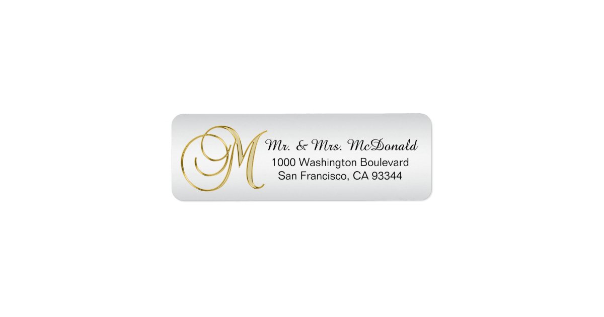 Silver Gold Monogram Letter 'M' Envelope Return Label | Zazzle