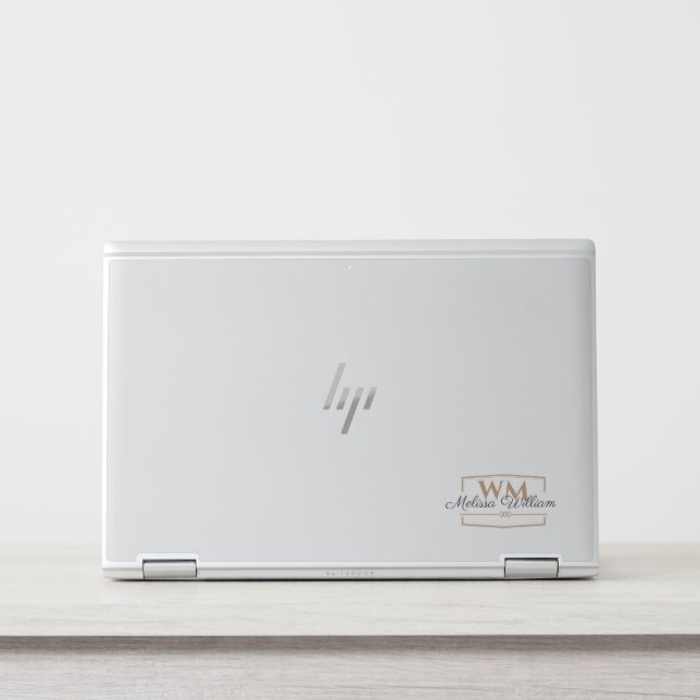 Silver Gold Monogram Name Script HP Laptop Skin (Front)