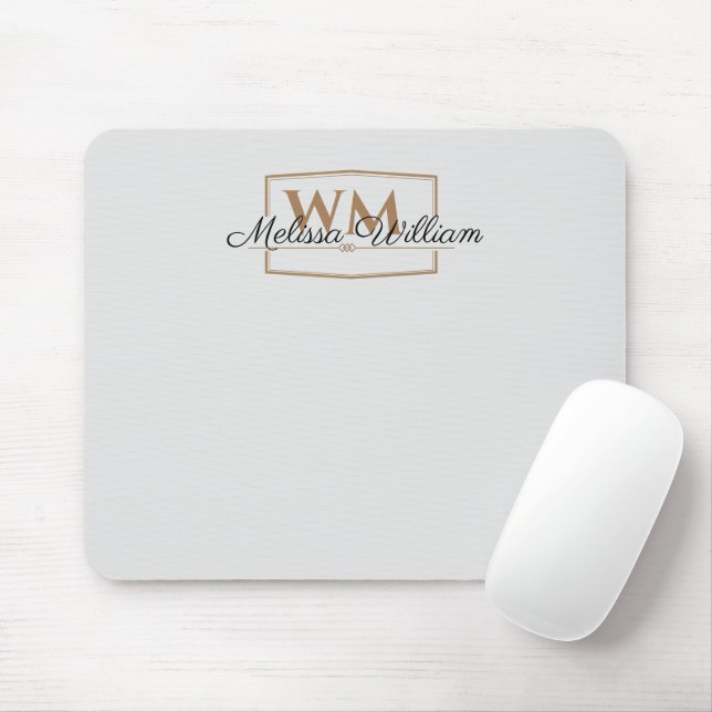 Silver Gold Monogram Name Script Mouse Pad (With Mouse)