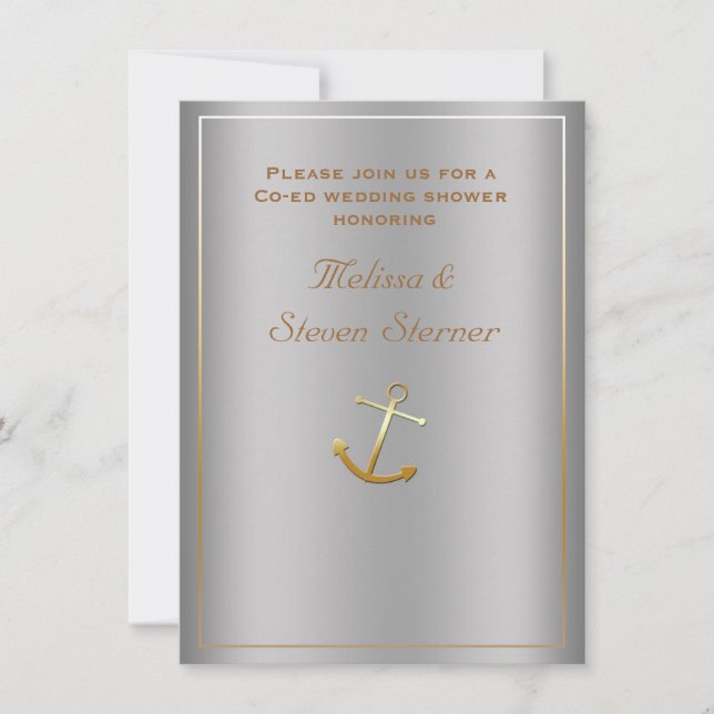 Silver Gold Nautical Anchor Shower Invitation (Front)