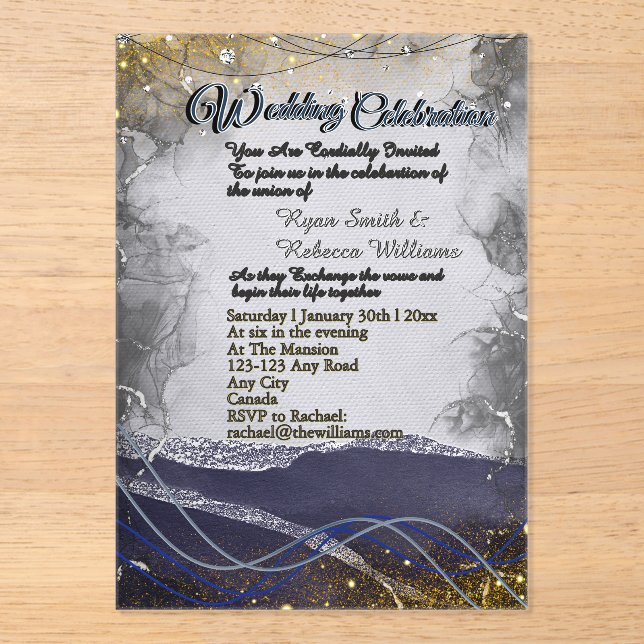 Silver Gold Navy Acrylic Wedding Invitation (Front)