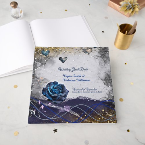 Silver Gold Navy Guest Book Wedding