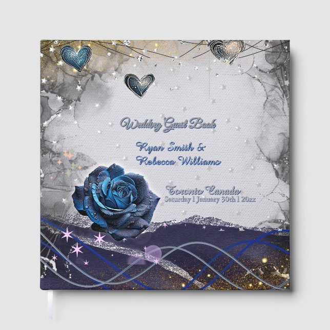 Silver Gold Navy Guest Book Wedding Invitation (Front)