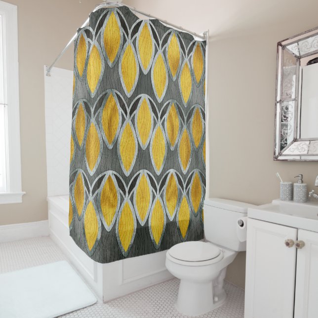 Silver, gold, ornamental, leaves, elegant pattern shower curtain (In Situ)