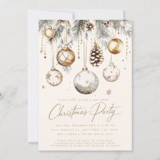 Silver Gold Ornaments Baubles Christmas Party Invitation